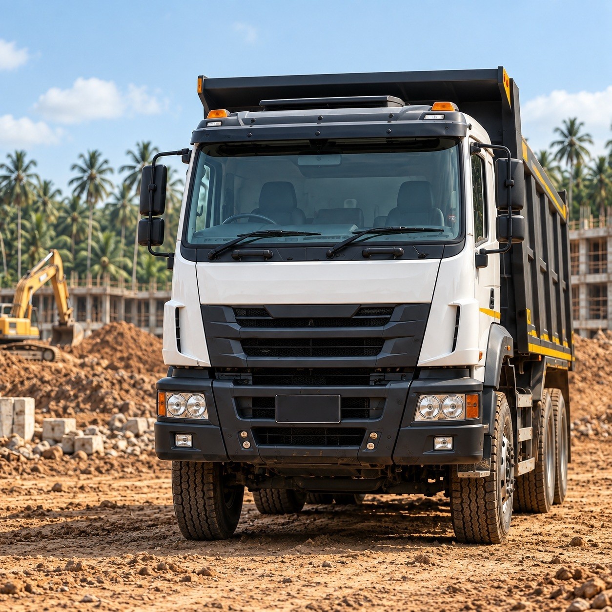 Tipper truck at a construction site, from the J Traders company profile